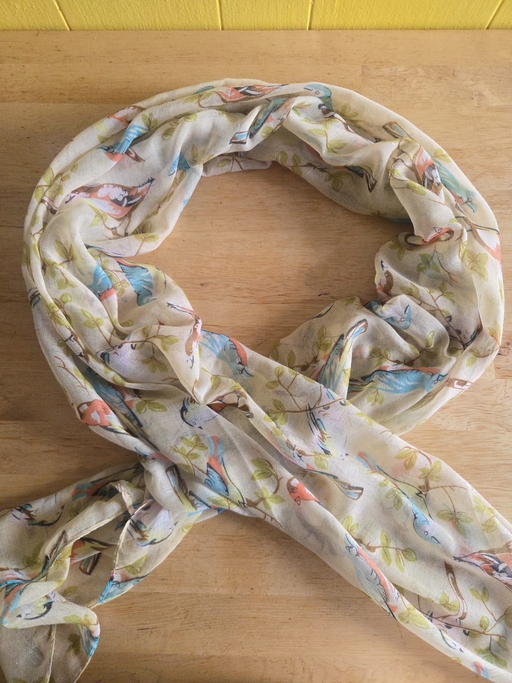 Lightweight Cream Bird-Print Scarf - Women Accessories